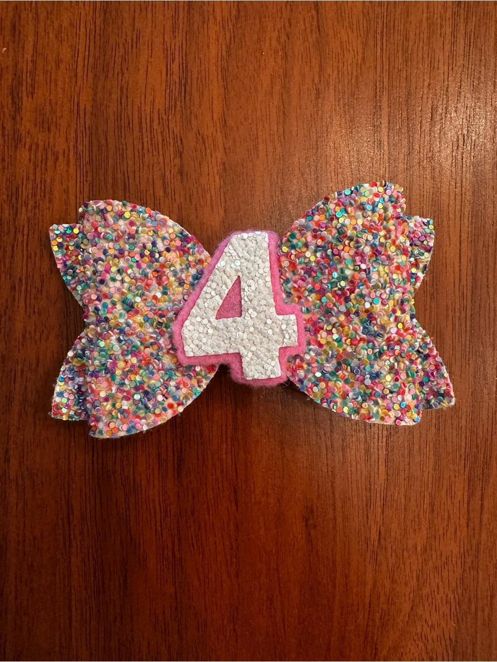 Girls Birthday Sparkle Sprinkle Number 4 Kids Hair Bow in Multicolor and White